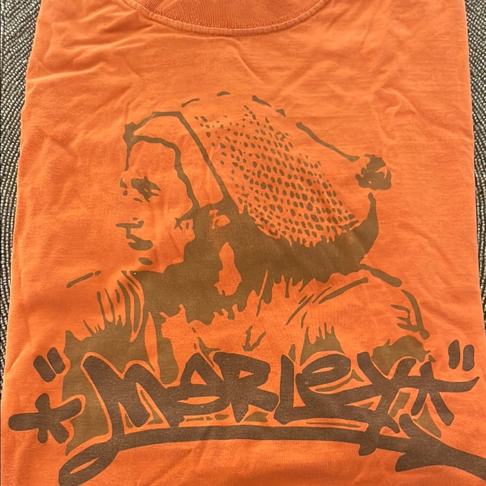 Orange Graphic Tee with Bob Marley Design